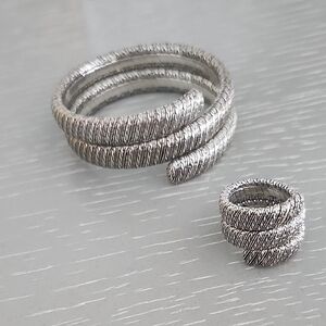 John Hardy Textured Silver Coil Ring Set